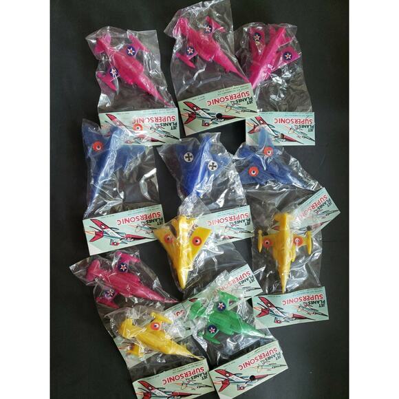 Vintage Dimestore Lot of 2 Super Sonic Jet Plane Hong Kong Plastic Toy NOS - Picture 2 of 2
